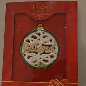 Lenox Friend Ornament - White, Gold, and Green